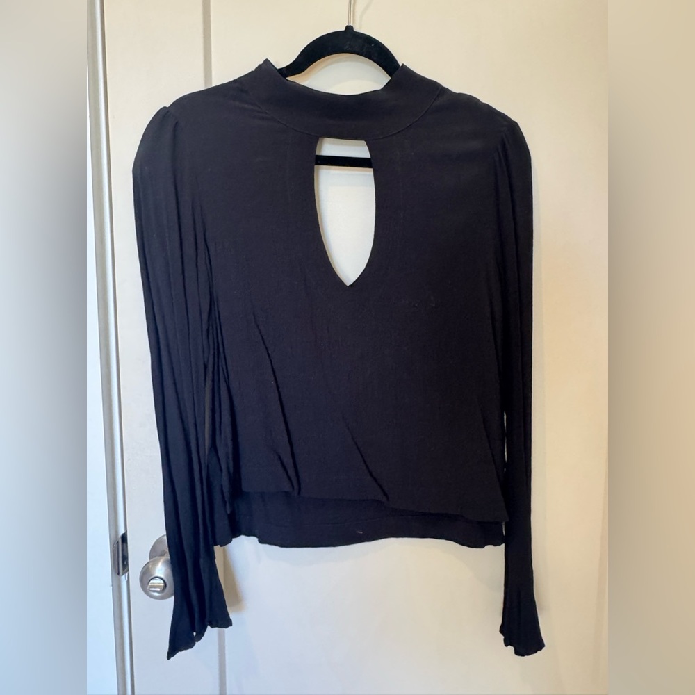 Free People Black Long Sleeve Top